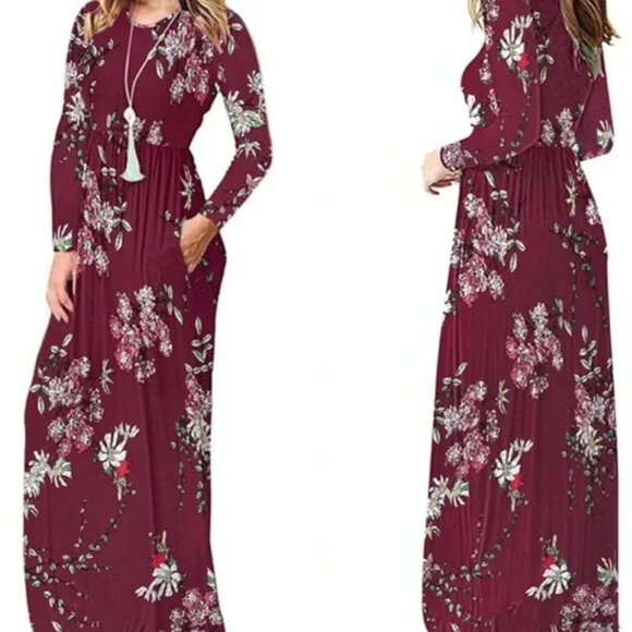 ZESICA Floral Print Maxi Dress with Pockets | Long Sleeve | Size L - Picture 1 of 4